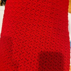 Red Textured Knit Fabric crocheted lap blanket